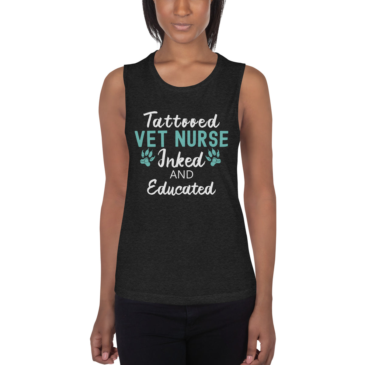 Vet Nurse- Inked and Educated Women's Tank Top-Women's Flowy Muscle Tank | Bella + Canvas 8803-I love Veterinary