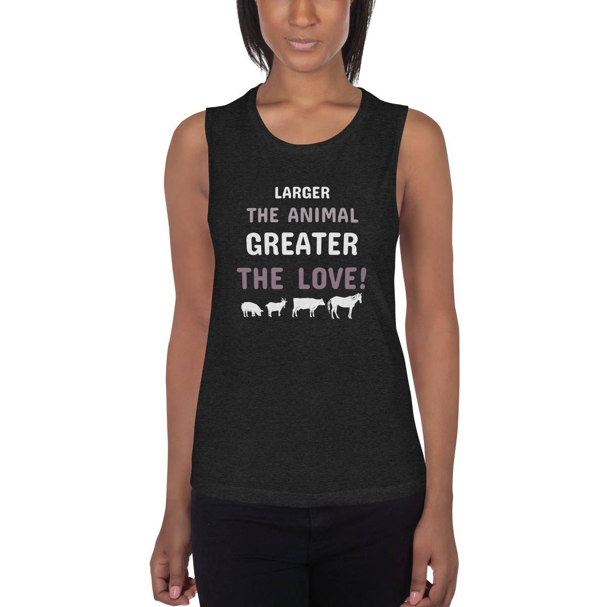 Larger the animal- Greater the love! Women's Tank Top-Women's Flowy Muscle Tank | Bella + Canvas 8803-I love Veterinary