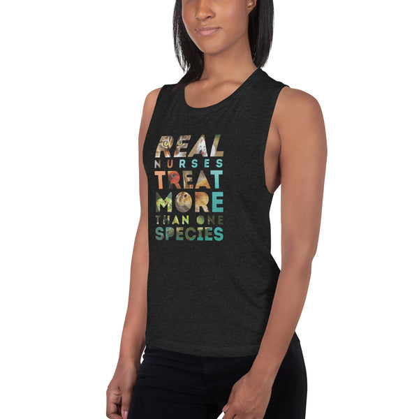 Real nurses treat more than one species Women's Tank Top-Women's Flowy Tank Top by Bella | Bella B8800-I love Veterinary