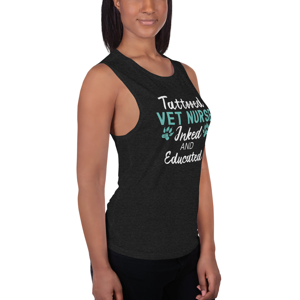 Vet Nurse- Inked and Educated Women's Tank Top-Women's Flowy Muscle Tank | Bella + Canvas 8803-I love Veterinary