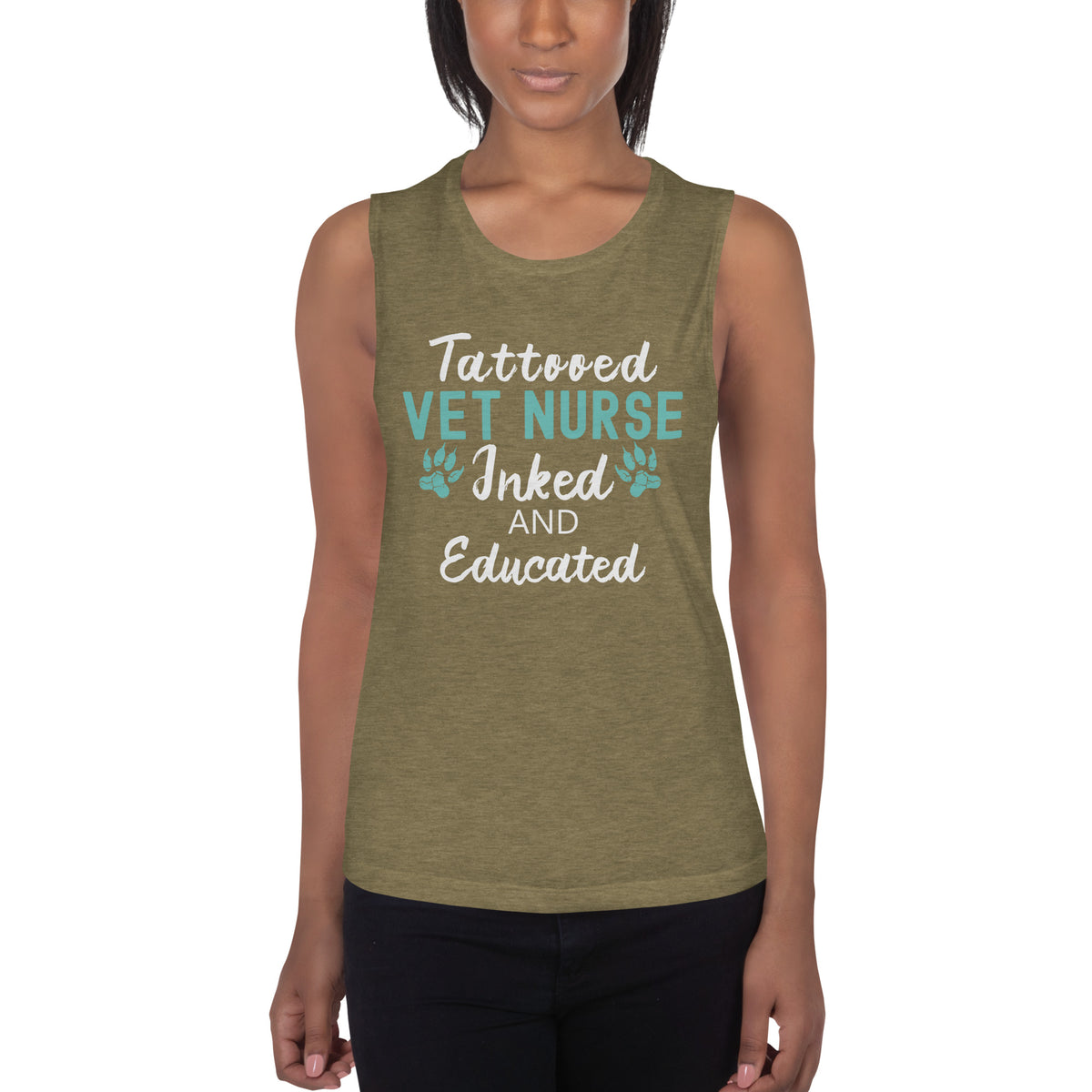 Vet Nurse- Inked and Educated Women's Tank Top-Women's Flowy Muscle Tank | Bella + Canvas 8803-I love Veterinary