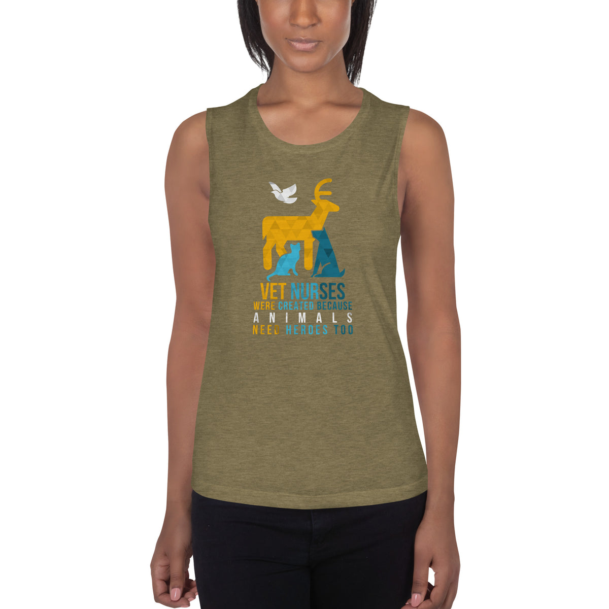 Vet nurses were created because animals need heroes too Women's Tank Top-Women's Flowy Muscle Tank | Bella + Canvas 8803-I love Veterinary