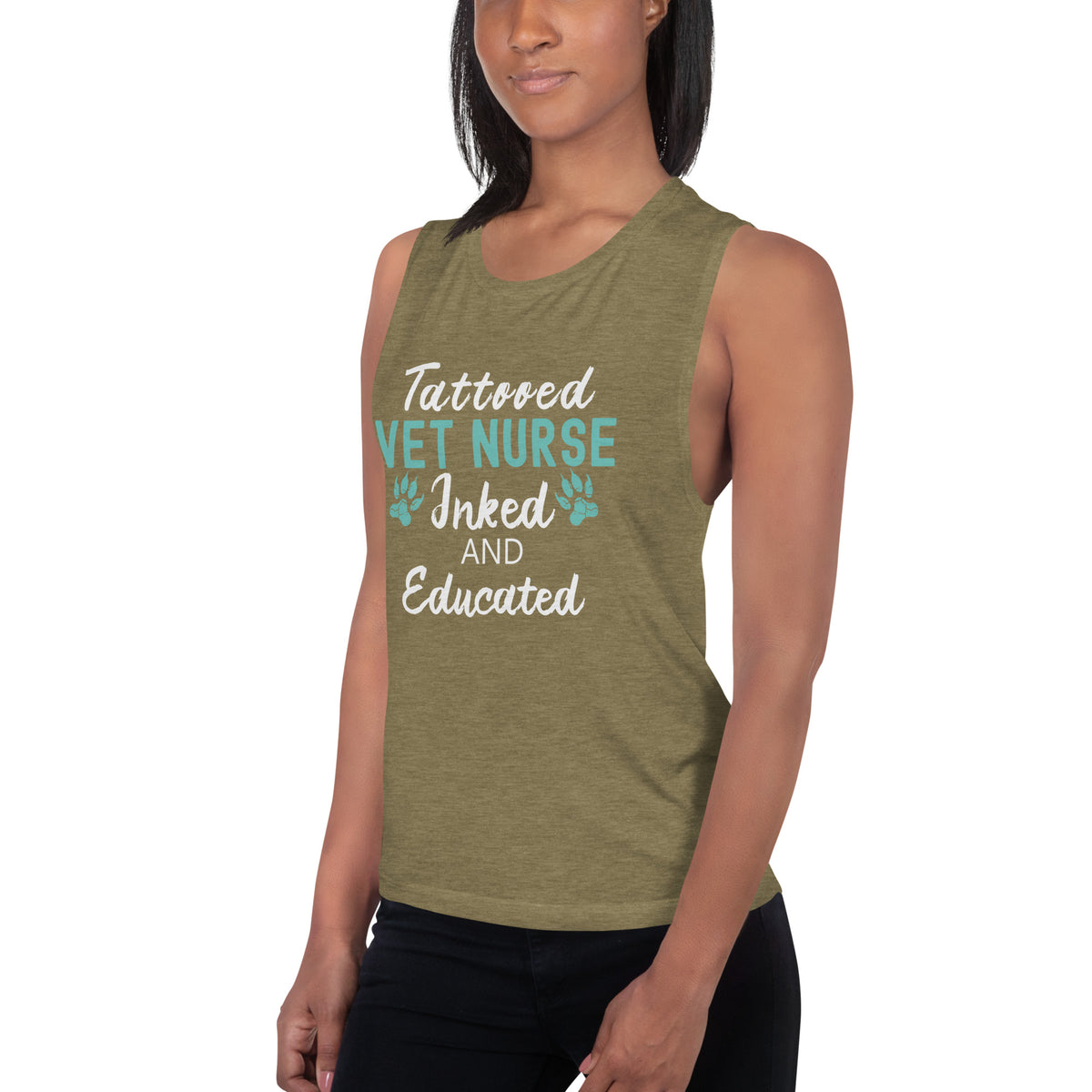 Vet Nurse- Inked and Educated Women's Tank Top-Women's Flowy Muscle Tank | Bella + Canvas 8803-I love Veterinary