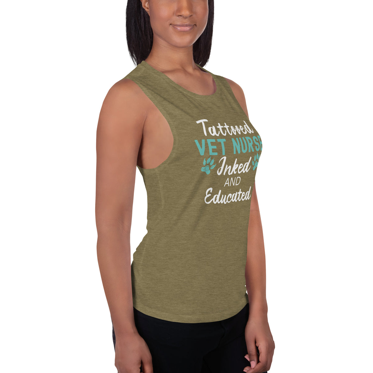 Vet Nurse- Inked and Educated Women's Tank Top-Women's Flowy Muscle Tank | Bella + Canvas 8803-I love Veterinary