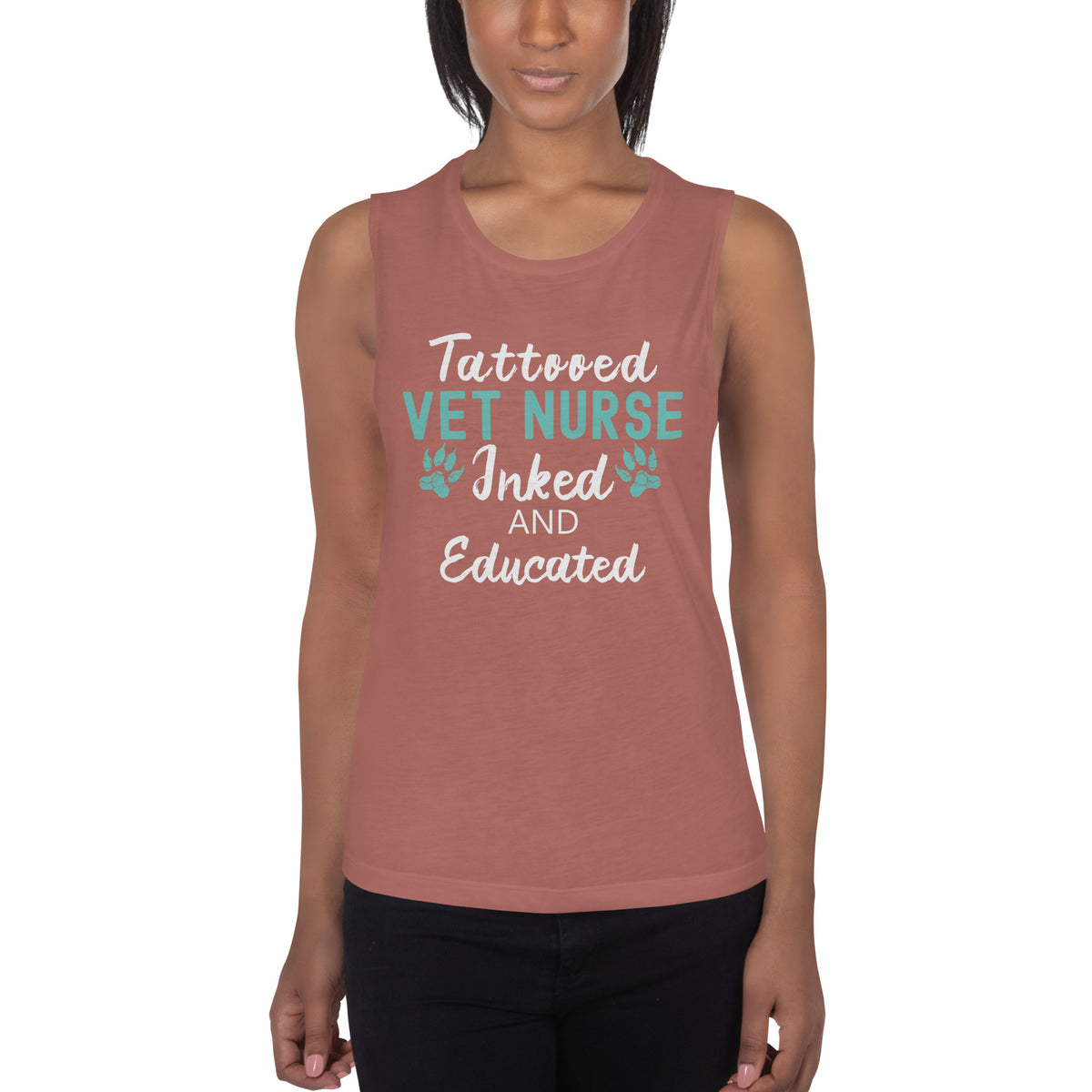 Vet Nurse- Inked and Educated Women's Tank Top-Women's Flowy Muscle Tank | Bella + Canvas 8803-I love Veterinary