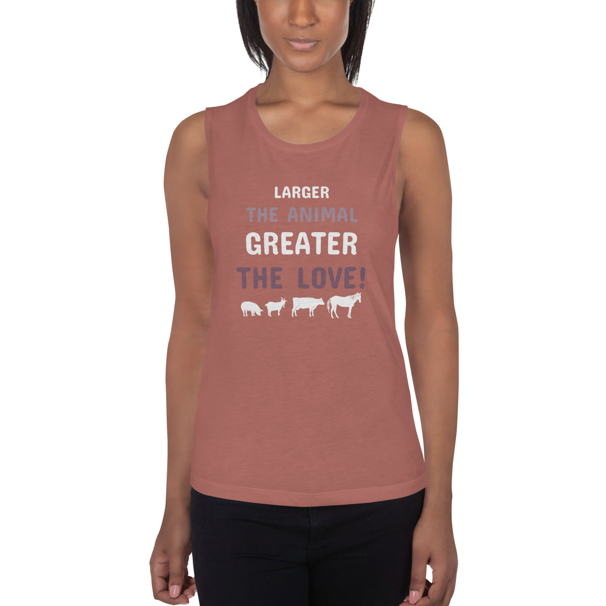 Larger the animal- Greater the love! Women's Tank Top-Women's Flowy Muscle Tank | Bella + Canvas 8803-I love Veterinary