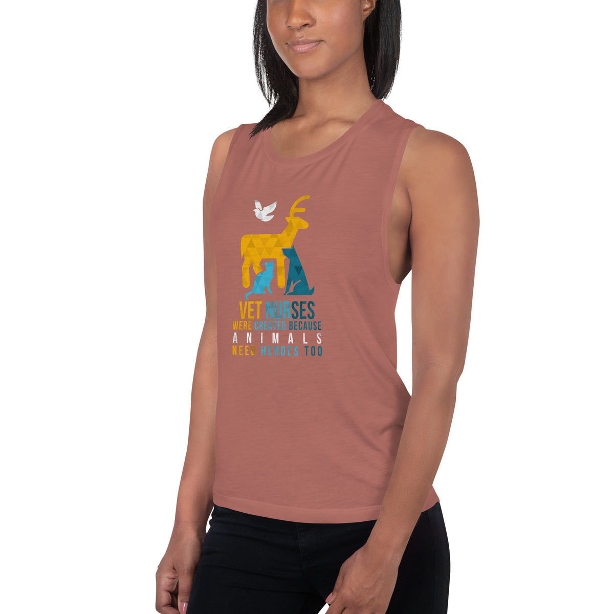 Vet nurses were created because animals need heroes too Women's Tank Top-Women's Flowy Muscle Tank | Bella + Canvas 8803-I love Veterinary