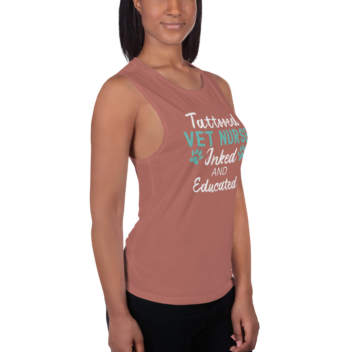 Vet Nurse- Inked and Educated Women's Tank Top-Women's Flowy Muscle Tank | Bella + Canvas 8803-I love Veterinary