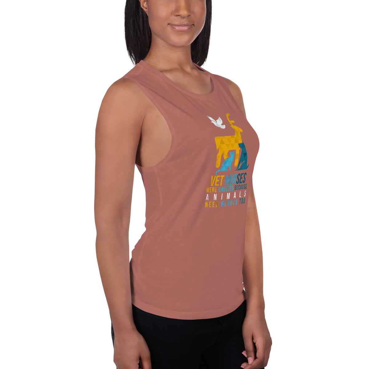 Vet nurses were created because animals need heroes too Women's Tank Top-Women's Flowy Muscle Tank | Bella + Canvas 8803-I love Veterinary