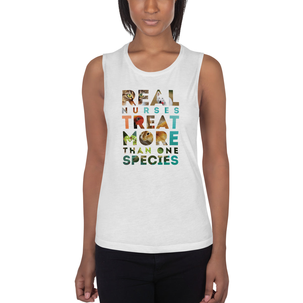 Real nurses treat more than one species Women's Tank Top-Women's Flowy Tank Top by Bella | Bella B8800-I love Veterinary