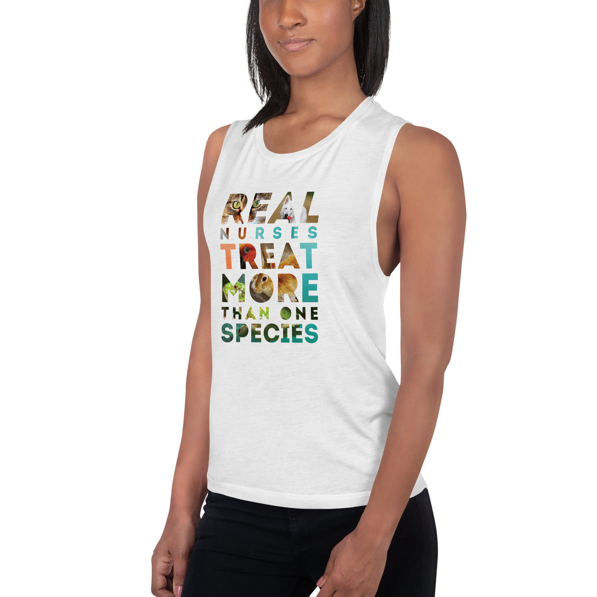 Real nurses treat more than one species Women's Tank Top-Women's Flowy Tank Top by Bella | Bella B8800-I love Veterinary