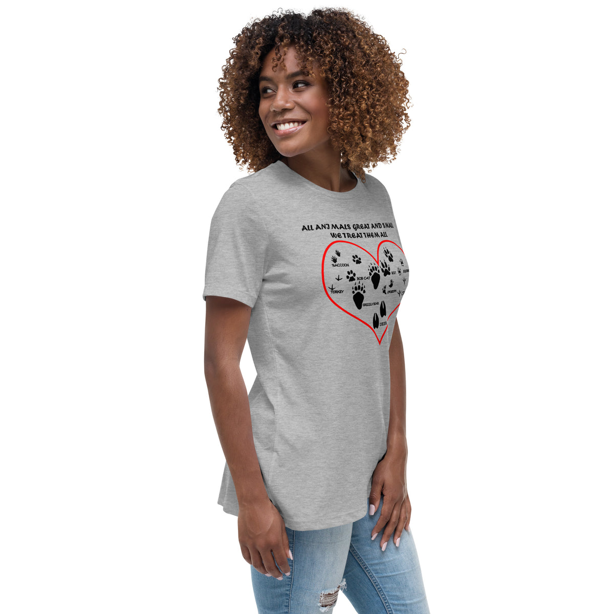 All animals great and small, we treat them all Women's Relaxed T-Shirt-Women's Relaxed T-shirt | Bella + Canvas 6400-I love Veterinary