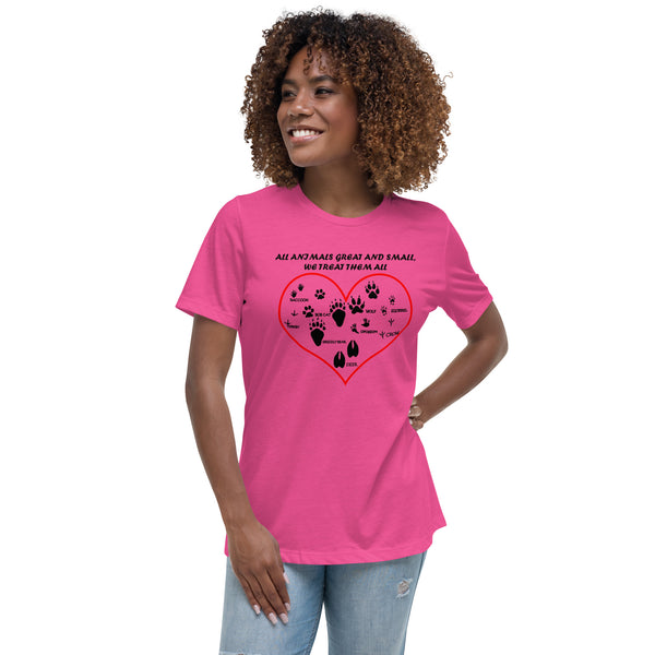 All animals great and small, we treat them all Women's Relaxed T-Shirt-Women's Relaxed T-shirt | Bella + Canvas 6400-I love Veterinary