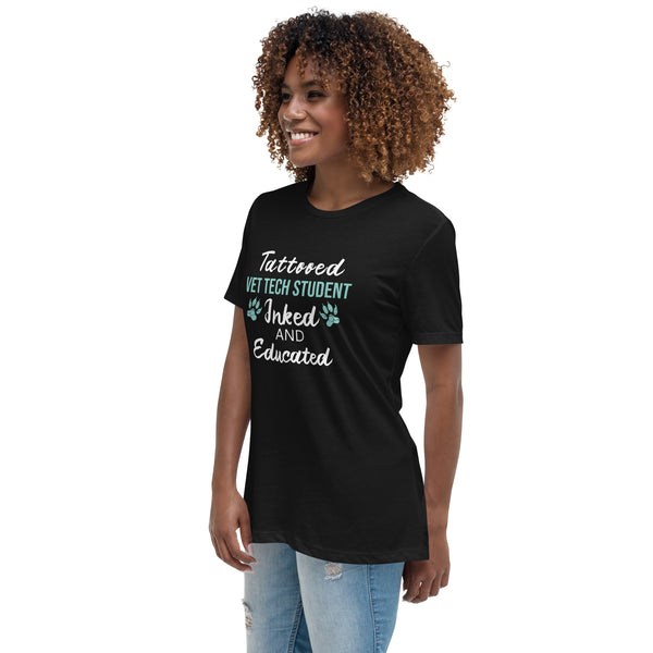 Vet Tech Student Inked and Educated Women's Relaxed T-Shirt-Women's Relaxed T-shirt | Bella + Canvas 6400-I love Veterinary