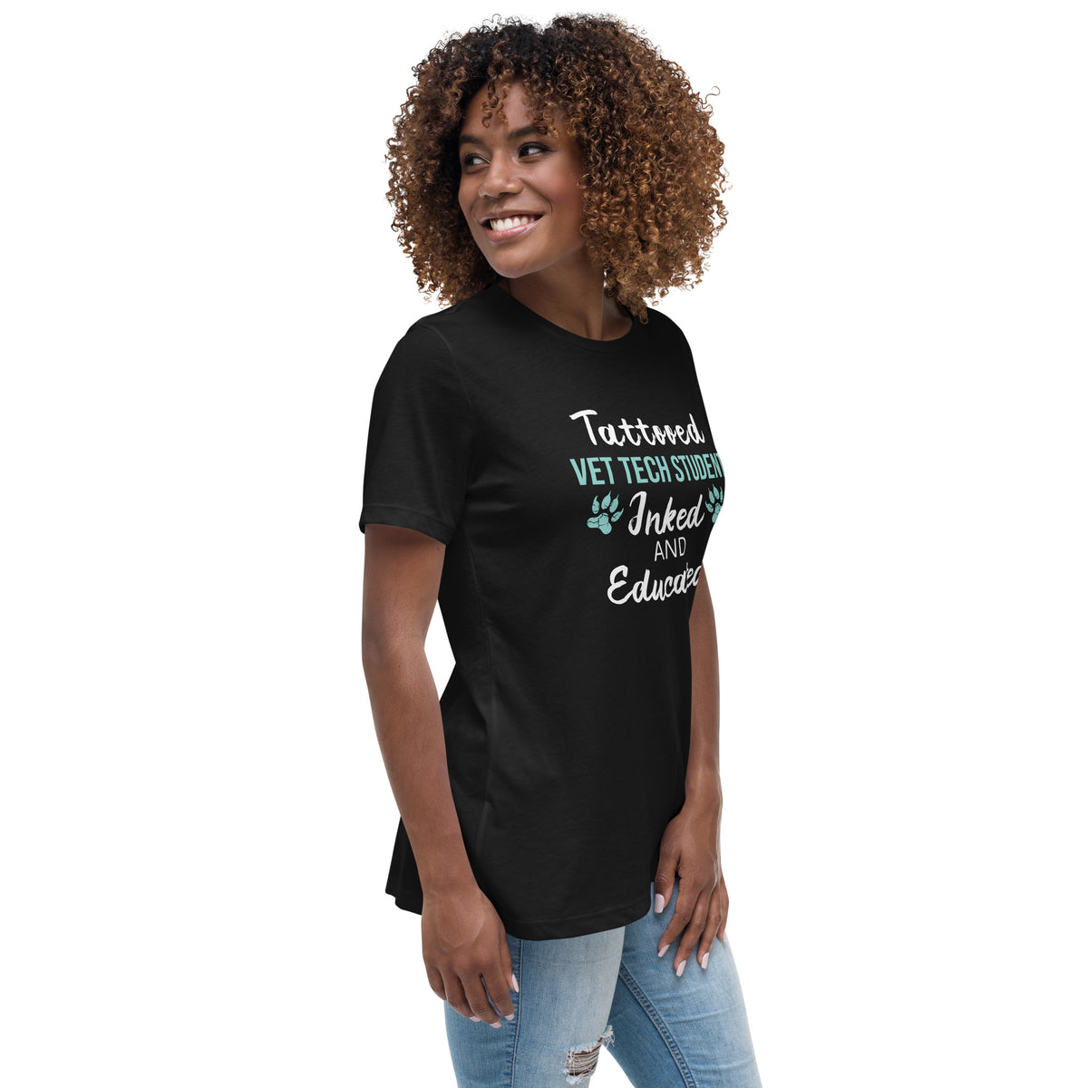 Vet Tech Student Inked and Educated Women's Relaxed T-Shirt-Women's Relaxed T-shirt | Bella + Canvas 6400-I love Veterinary