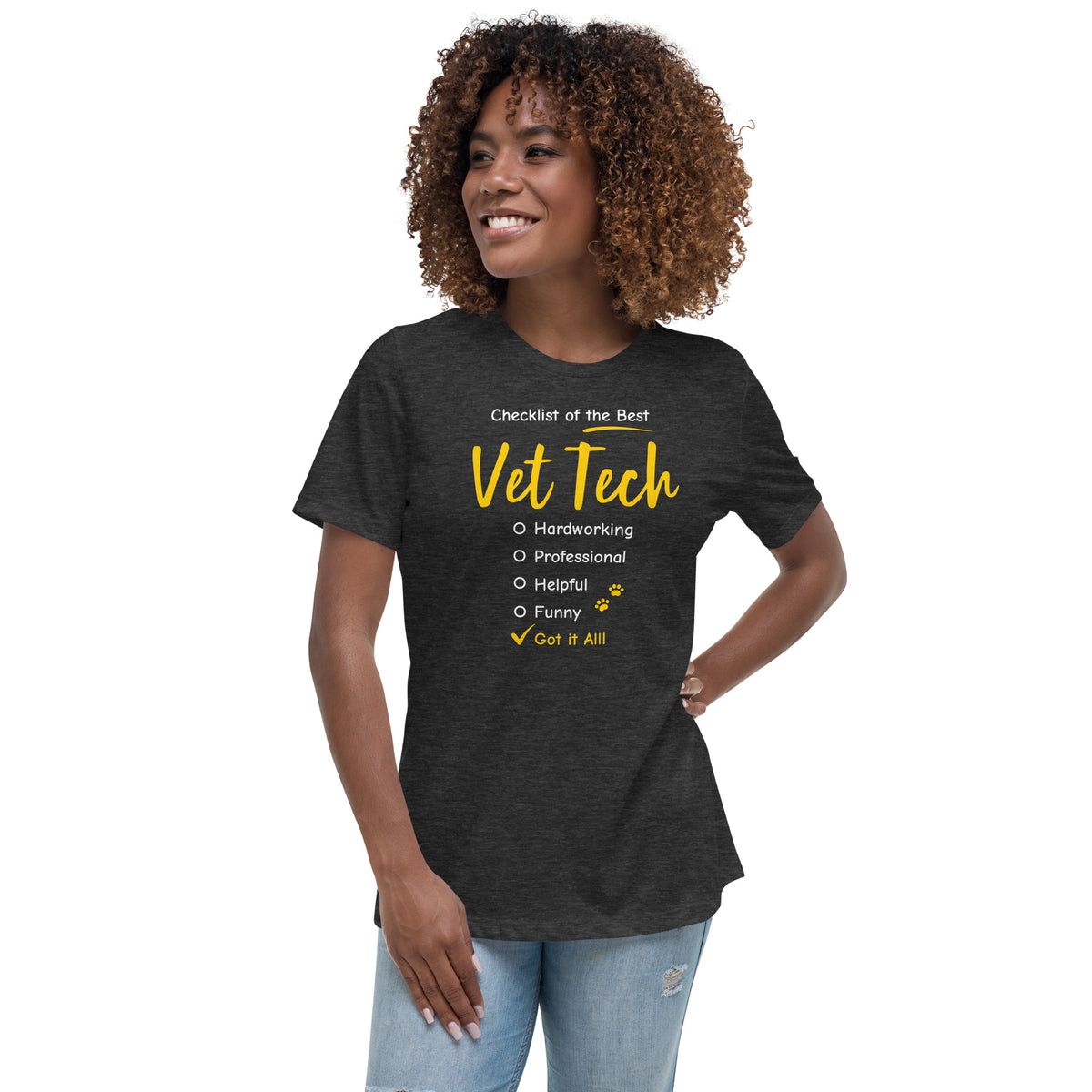 Checklist of the best Vet Tech Women's T-Shirt-Women's Relaxed T-shirt | Bella + Canvas 6400-I love Veterinary