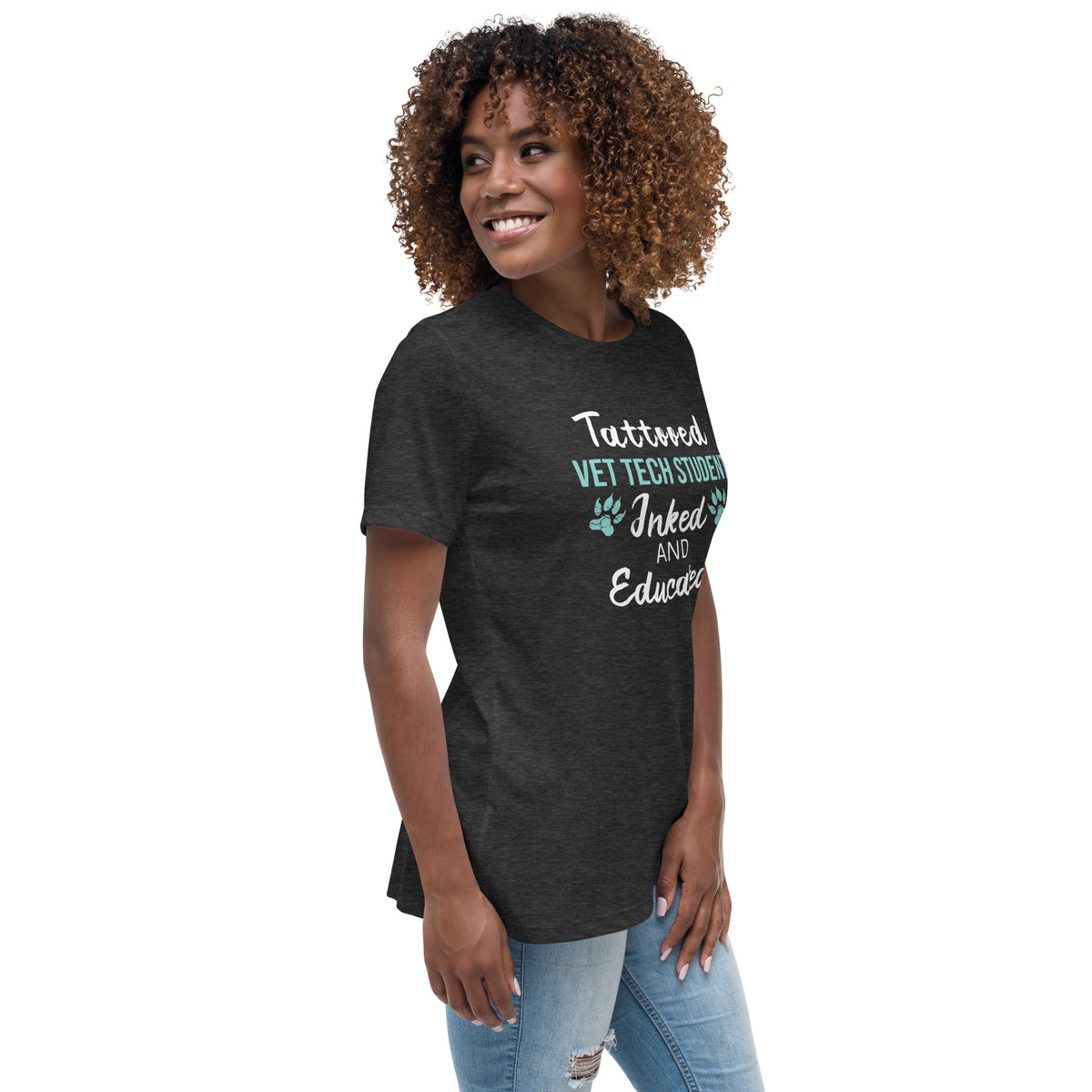 Vet Tech Student Inked and Educated Women's Relaxed T-Shirt-Women's Relaxed T-shirt | Bella + Canvas 6400-I love Veterinary