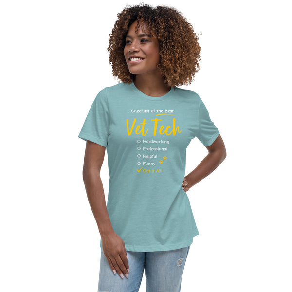 Checklist of the best Vet Tech Women's T-Shirt-Women's Relaxed T-shirt | Bella + Canvas 6400-I love Veterinary