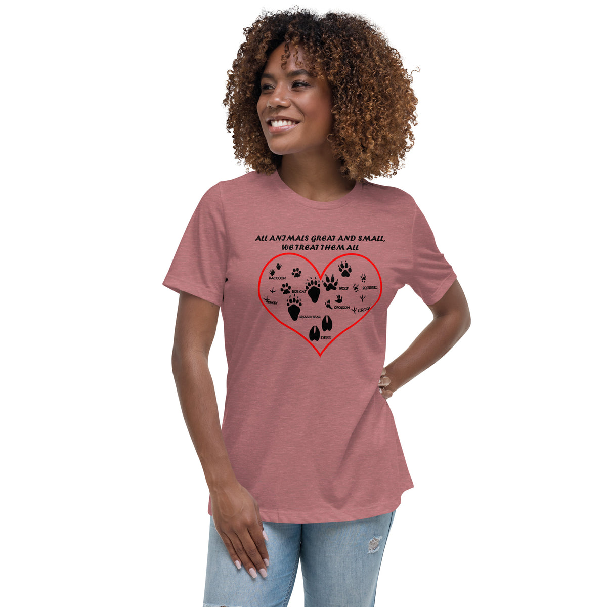 All animals great and small, we treat them all Women's Relaxed T-Shirt-Women's Relaxed T-shirt | Bella + Canvas 6400-I love Veterinary