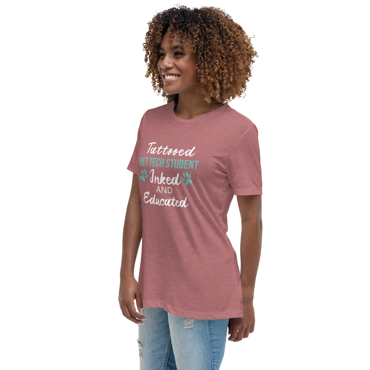 Vet Tech Student Inked and Educated Women's Relaxed T-Shirt-Women's Relaxed T-shirt | Bella + Canvas 6400-I love Veterinary