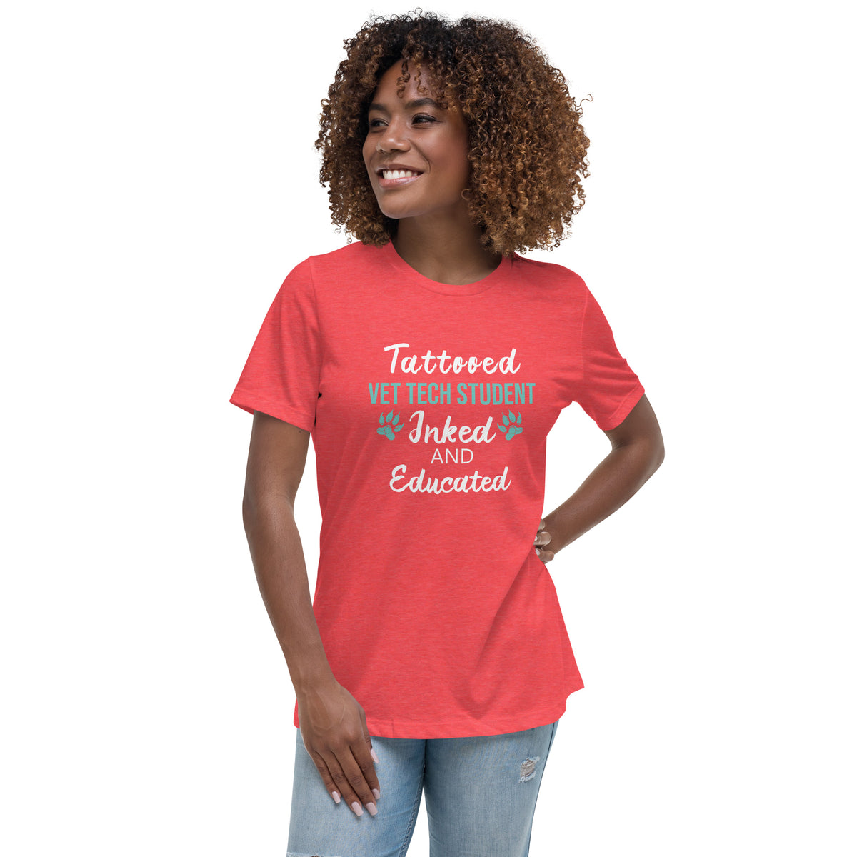 Vet Tech Student Inked and Educated Women's Relaxed T-Shirt-Women's Relaxed T-shirt | Bella + Canvas 6400-I love Veterinary