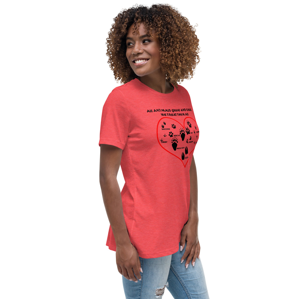 All animals great and small, we treat them all Women's Relaxed T-Shirt-Women's Relaxed T-shirt | Bella + Canvas 6400-I love Veterinary