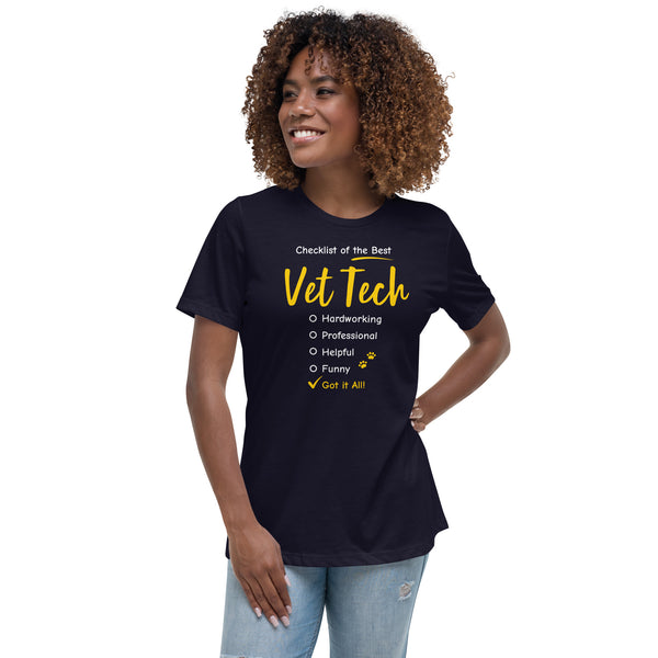 Checklist of the best Vet Tech Women's T-Shirt-Women's Relaxed T-shirt | Bella + Canvas 6400-I love Veterinary