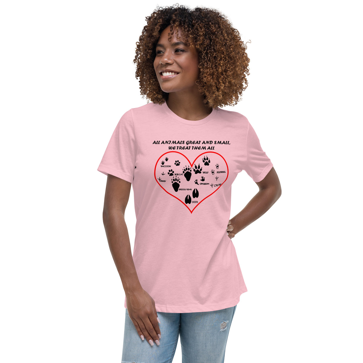 All animals great and small, we treat them all Women's Relaxed T-Shirt-Women's Relaxed T-shirt | Bella + Canvas 6400-I love Veterinary