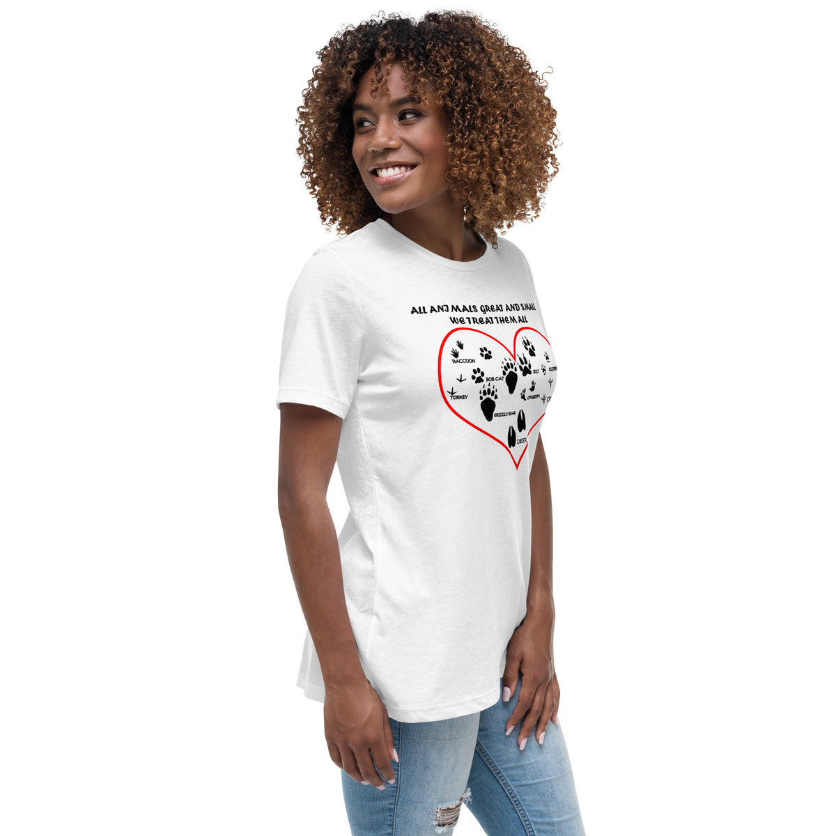 All animals great and small, we treat them all Women's Relaxed T-Shirt-Women's Relaxed T-shirt | Bella + Canvas 6400-I love Veterinary