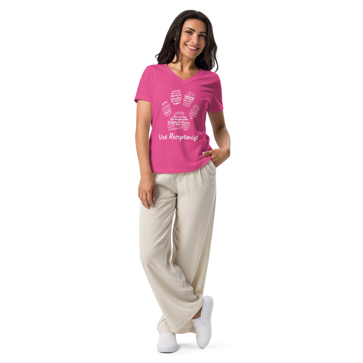 Vet Receptionist Pawprint Women’s V-neck t-shirt-I love Veterinary