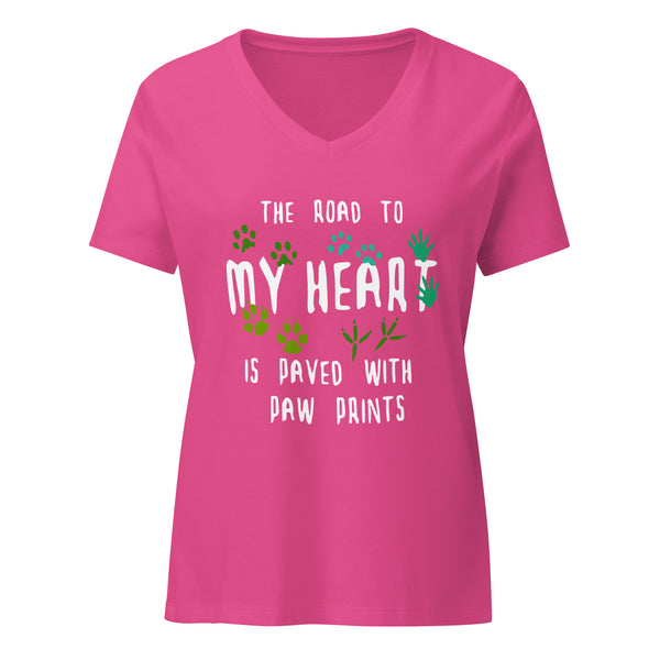 The road to my heart is paved with paw prints Women's V-Neck T-Shirt