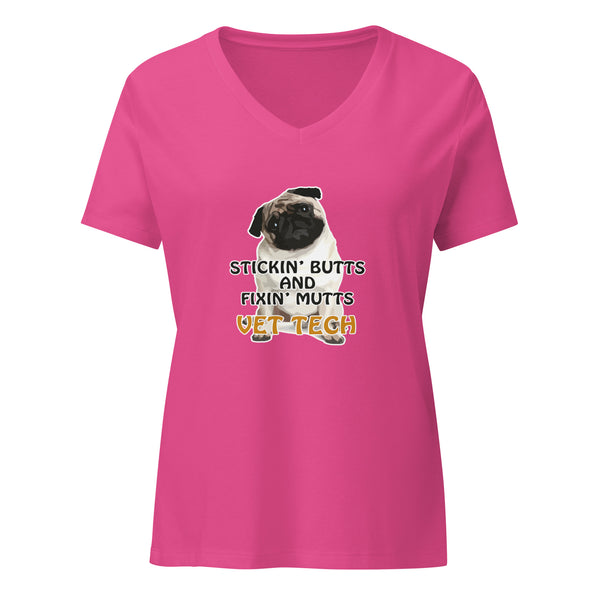 Stickin' butts and fixin' mutts vet tech Women's V-Neck T-Shirt