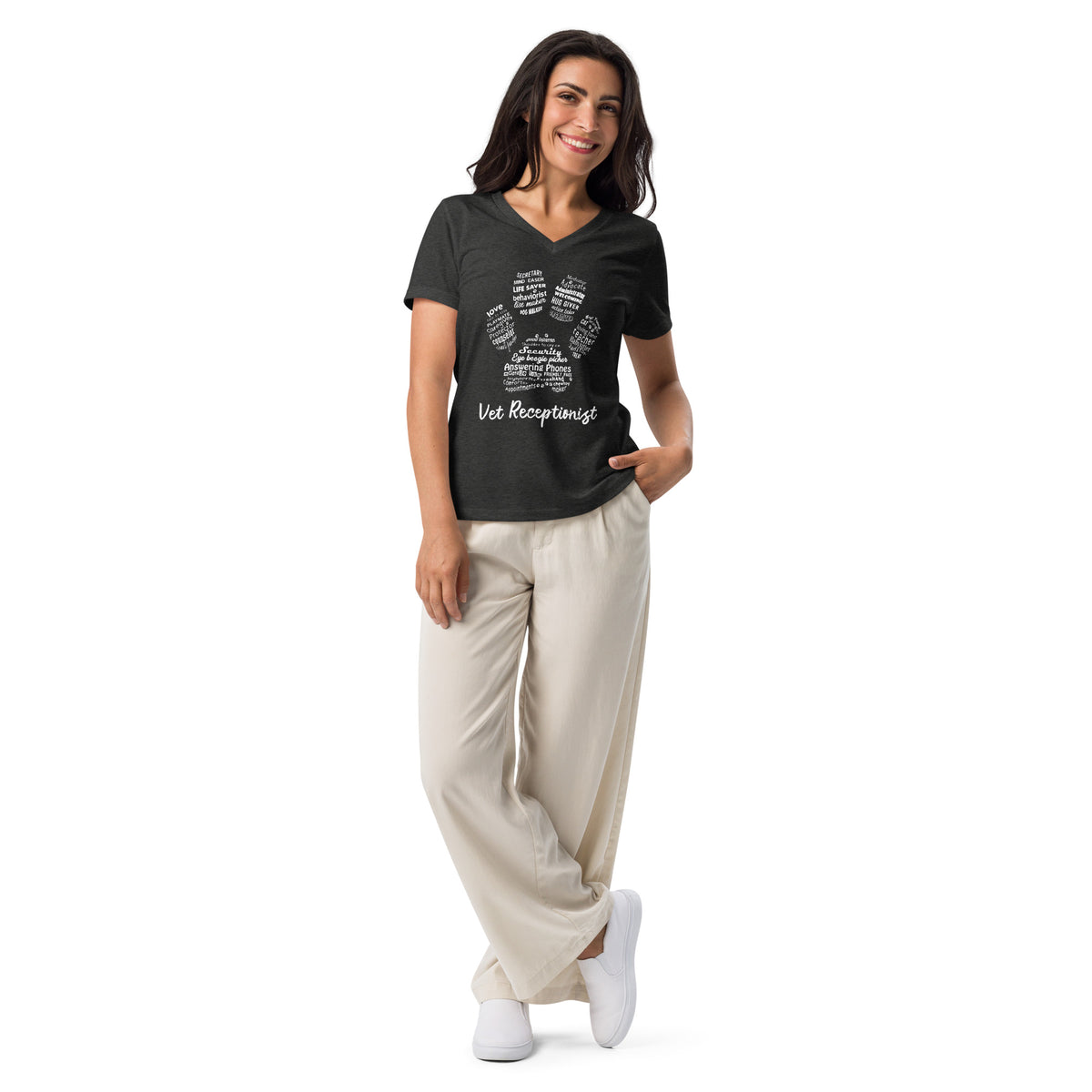 Vet Receptionist Pawprint Women’s V-neck t-shirt-I love Veterinary