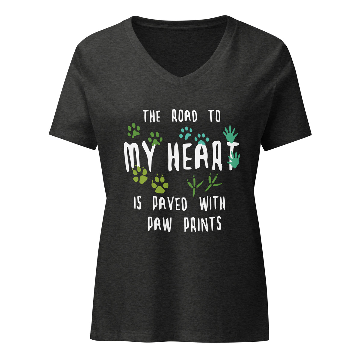 The road to my heart is paved with paw prints Women's V-Neck T-Shirt