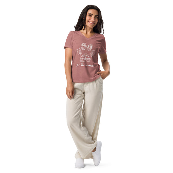 Vet Receptionist Pawprint Women’s V-neck t-shirt-I love Veterinary