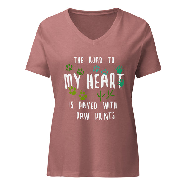 The road to my heart is paved with paw prints Women's V-Neck T-Shirt