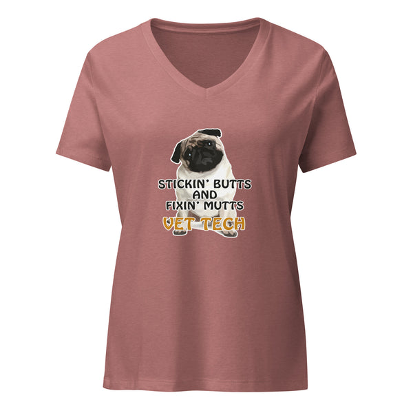 Stickin' butts and fixin' mutts vet tech Women's V-Neck T-Shirt