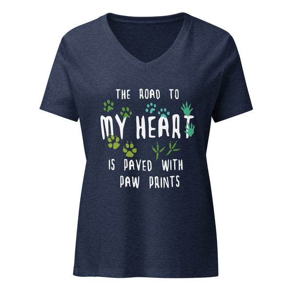The road to my heart is paved with paw prints Women's V-Neck T-Shirt