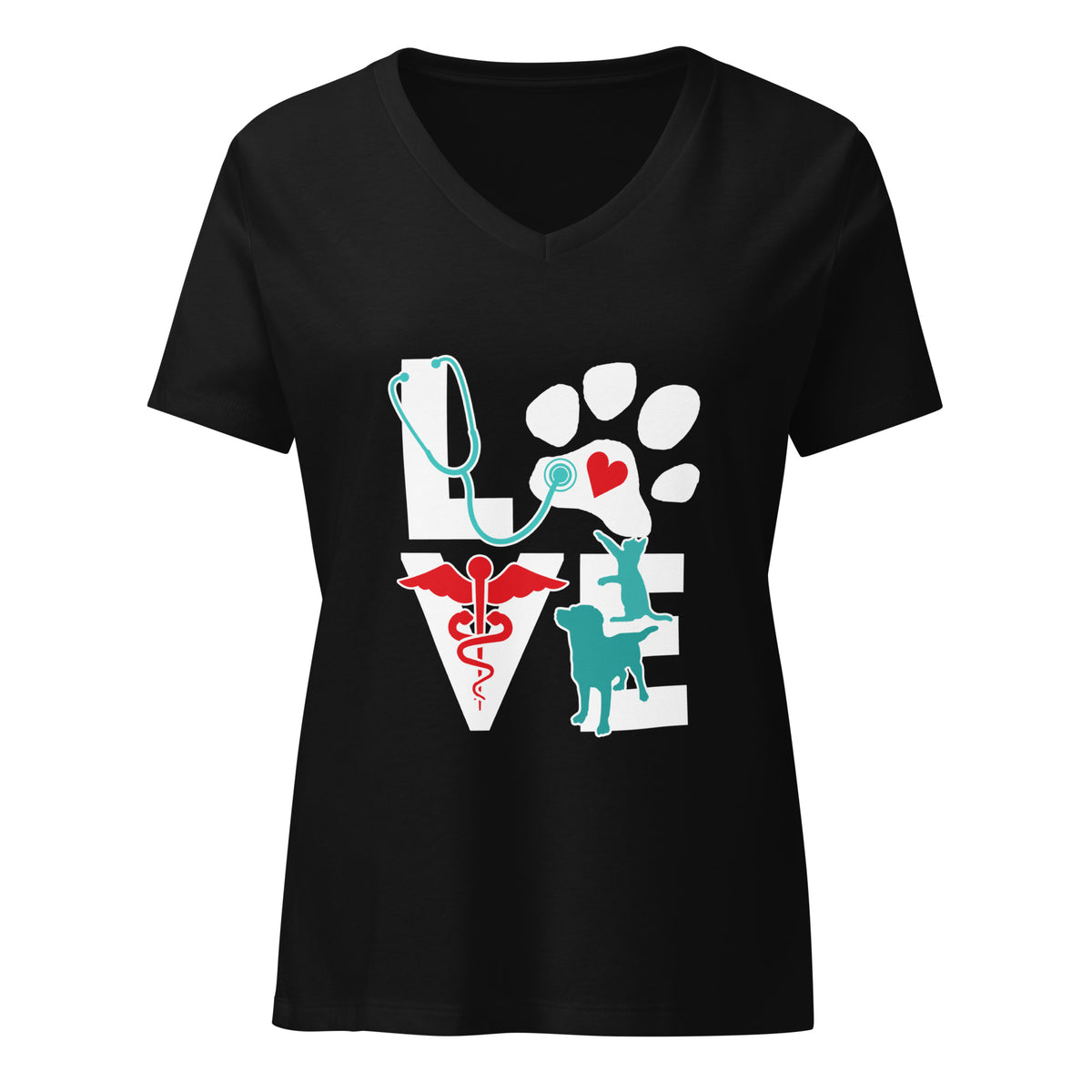 Love Cat and Dog Women's V-Neck T-Shirt-I love Veterinary