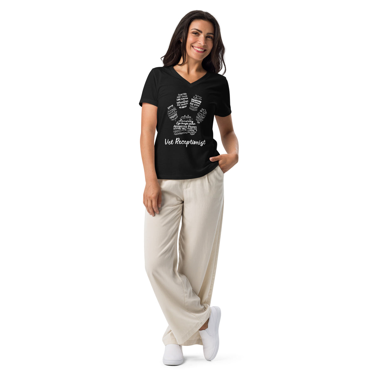 Vet Receptionist Pawprint Women’s V-neck t-shirt-I love Veterinary