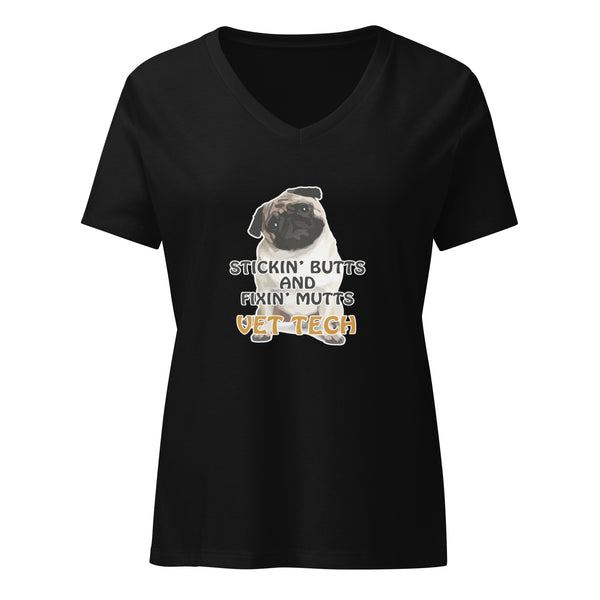 Stickin' butts and fixin' mutts vet tech Women's V-Neck T-Shirt