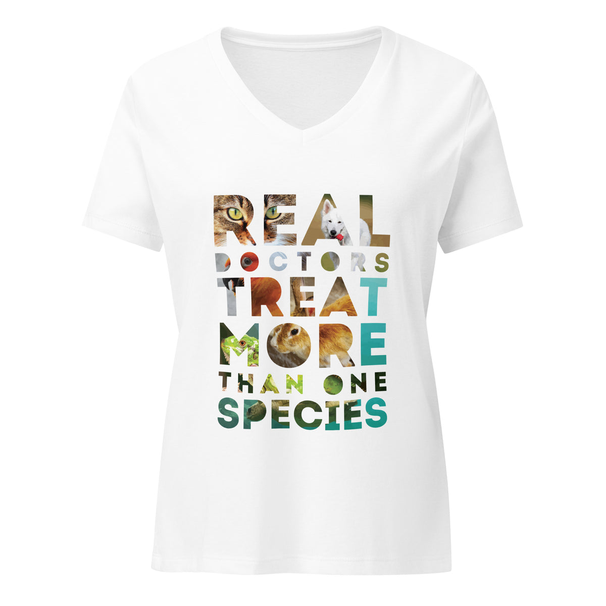 Real doctors treat more than one species Women's V-Neck T-Shirt