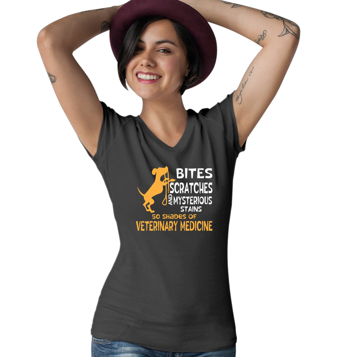 50 Shades of Veterinary Medicine Women's V-Neck T-Shirt-Women's V-Neck T-Shirt | Fruit of the Loom L39VR-I love Veterinary