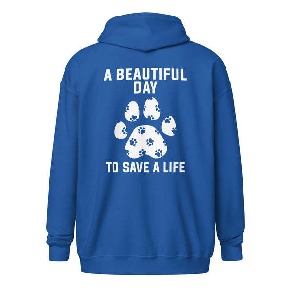 A beautiful day to save a life Unisex heavy blend zip hoodie-Unisex Heavy Blend Zip Hoodie | Gildan 18600-I love Veterinary