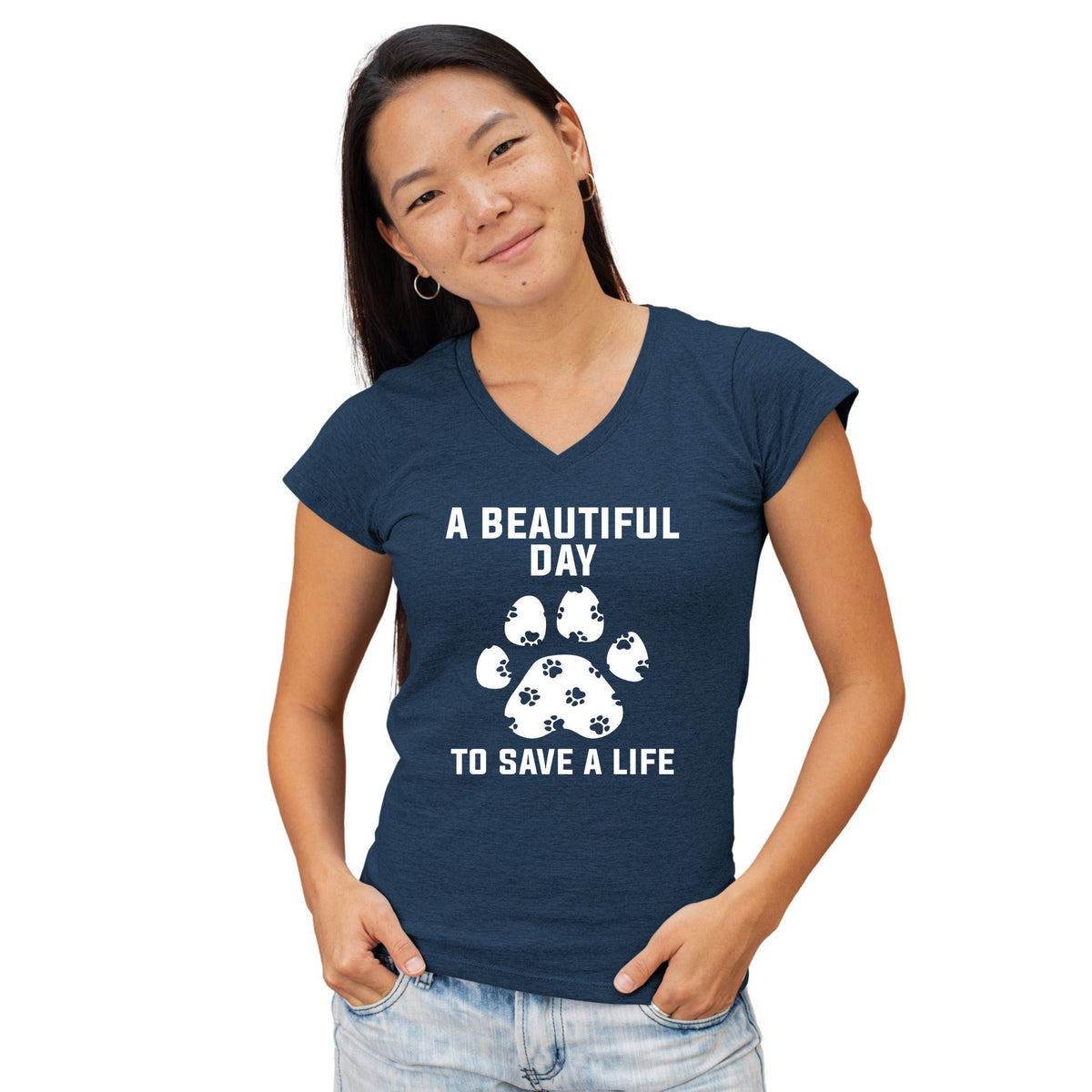 A beautiful day to save a life Women's V-Neck T-Shirt-Women's V-Neck T-Shirt | Fruit of the Loom L39VR-I love Veterinary