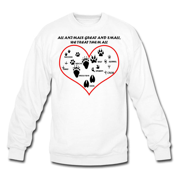 All animals great and small, we treat them all Crewneck Sweatshirt-Unisex Crewneck Sweatshirt | Gildan 18000-I love Veterinary