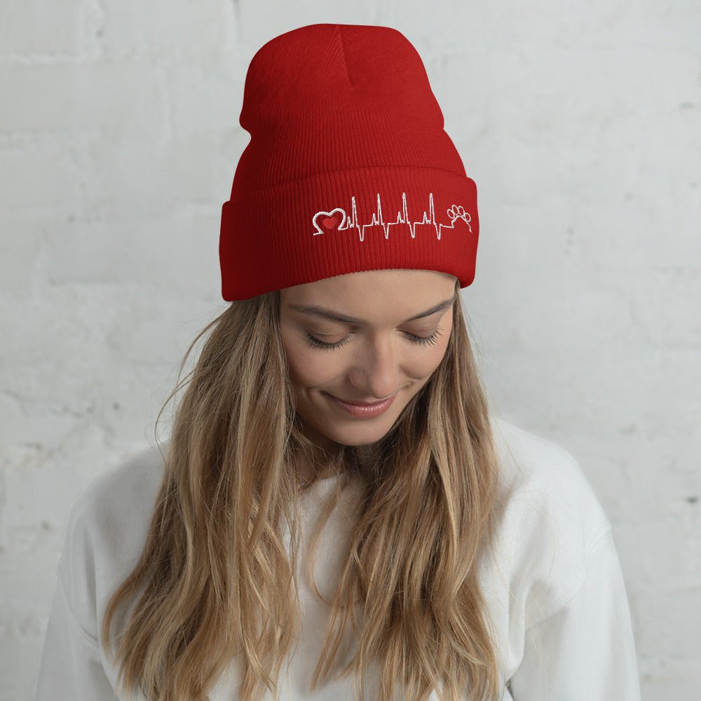 Animal Love Beat Embroidered Cuffed Beanie-Yupoong Cuffed Beanie 1501KC-I love Veterinary
