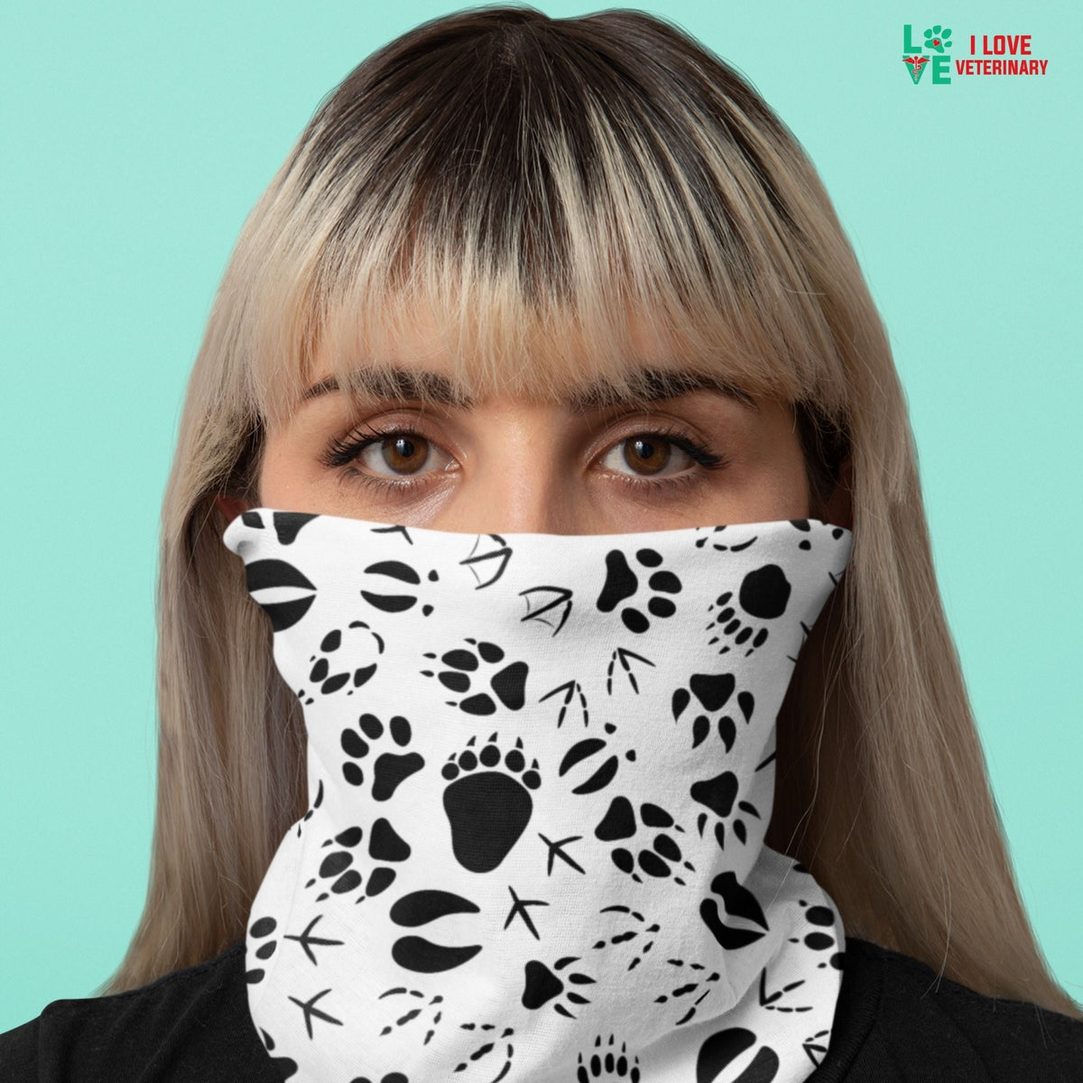 Animal pawprints white pattern Sublimation Neck Gaiter-Sublimation Neck Gaiter-I love Veterinary