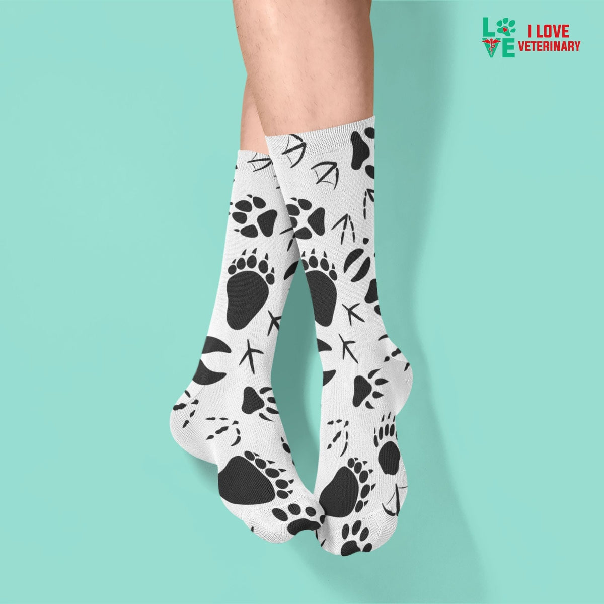 Animal pawprints white pattern Sublimation Tube Sock-Sublimation Sock-I love Veterinary