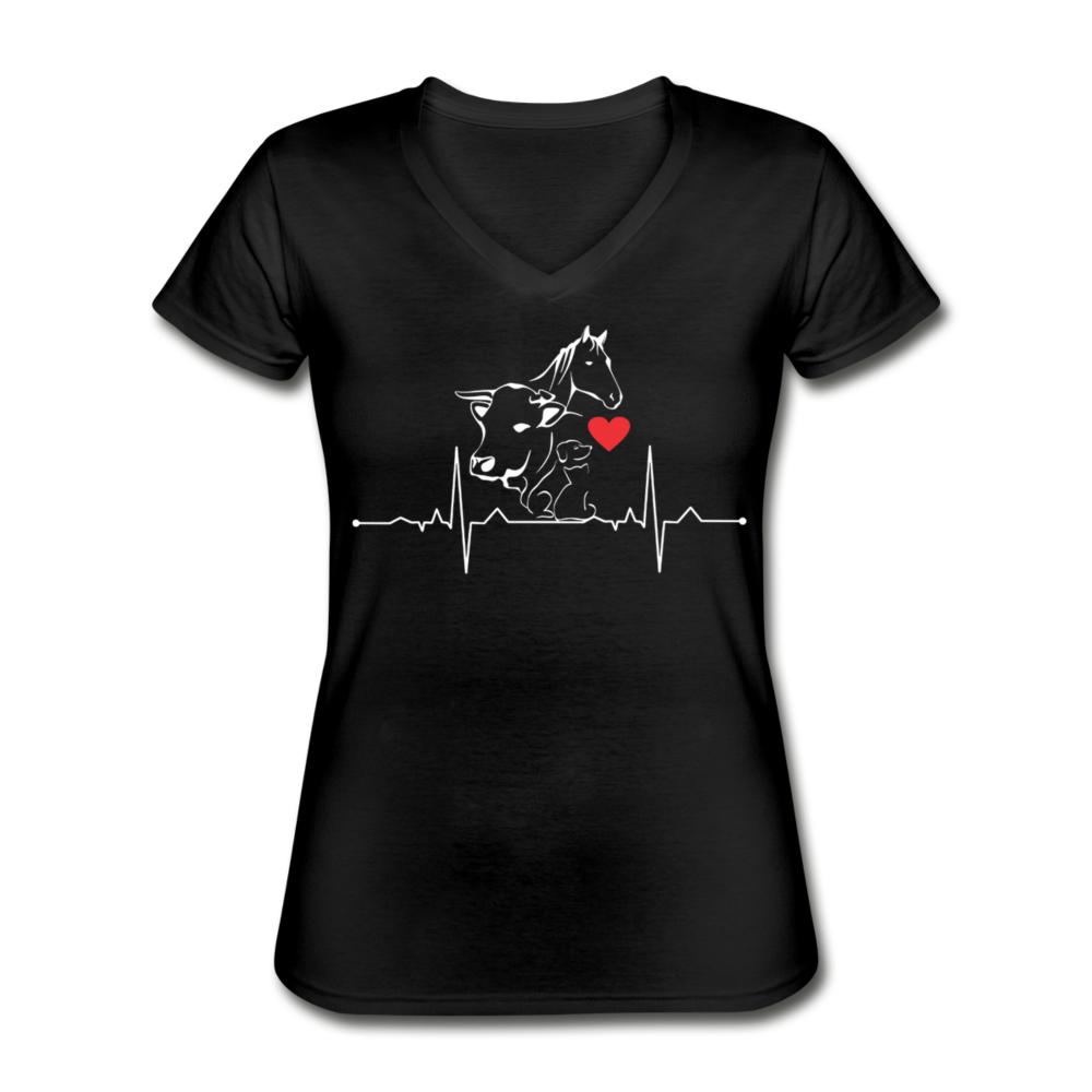 Animals Heartbeat Women's V-Neck T-Shirt-Women's V-Neck T-Shirt | Fruit of the Loom L39VR-I love Veterinary